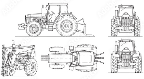Tractor Blueprint Design – Agricultural Vehicle CAD Engineering Technical Drawing