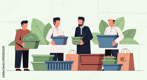 Group of People Holding Food Baskets.