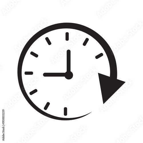 Clock with arrow icon symbolizing 24 hours service, history or passage of time.