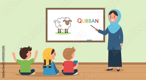 Woman Teaching Children About Quran Illustration.