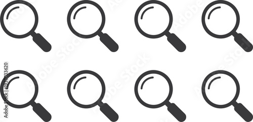 Magnifying glass icon illustration, search tool artwork, investigation symbol design, black and white graphic, digital interface silhouette, analysis discovery drawing