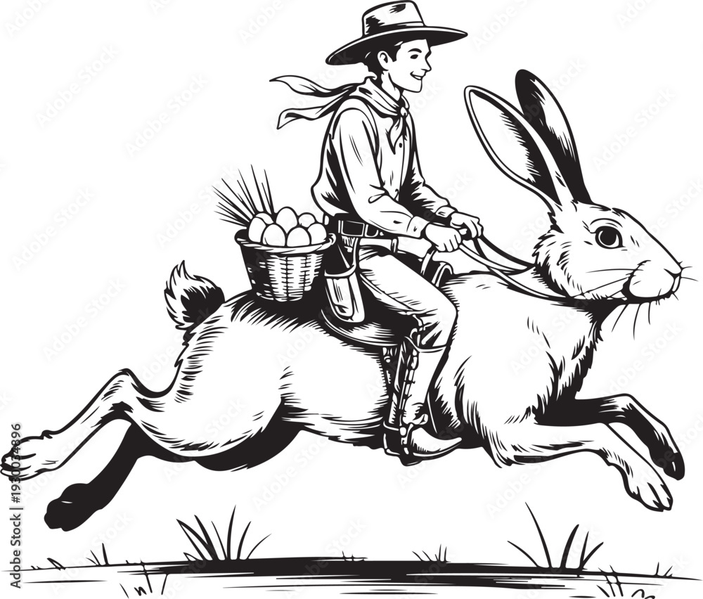 Fototapeta premium Howdy Easter Western Bunny Riding Horse Design