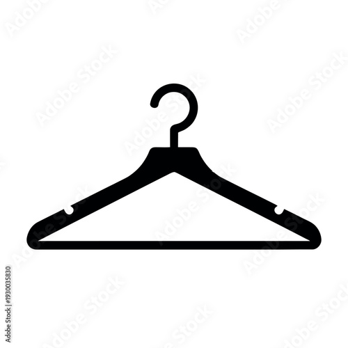 Simple black silhouette of a plastic clothing hanger is isolated against a pure white.