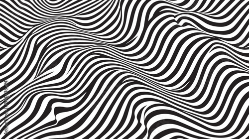 Abstract 3D Black and White Distorted Topographic Wave Pattern with Optical Illusion Effect