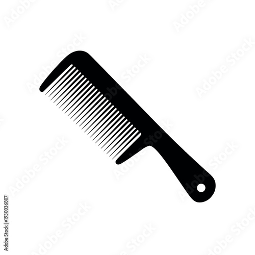 Black silhouette icon of a standard hair comb with widely spaced teeth presented on a white.