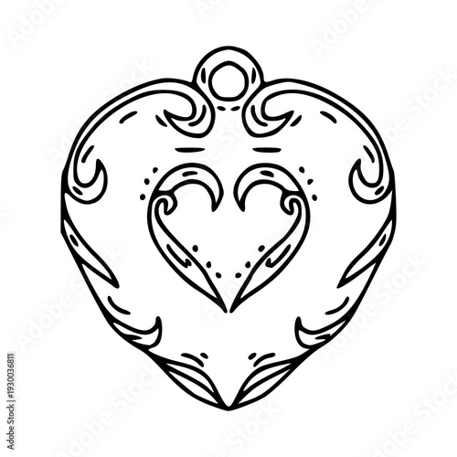 decorative filigree heart pendant sketch design