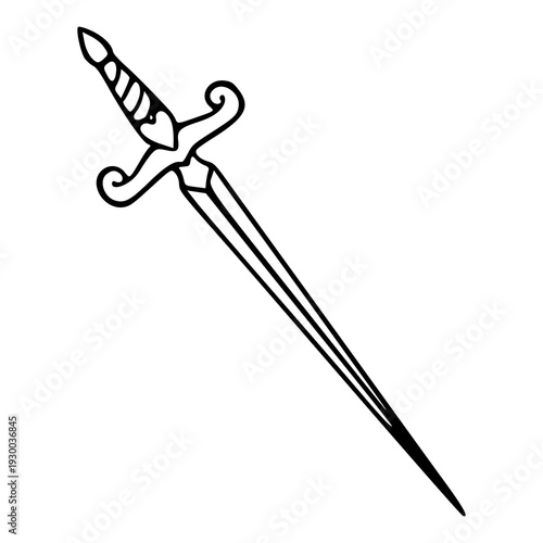 elegant sword line art illustration with heart detail