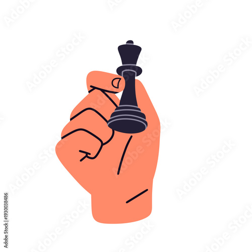 Flat vector illustration of diverse hands holding chess pieces in different gestures. Modern minimal cartoon style isolated on light background for branding, marketing, and educational design.