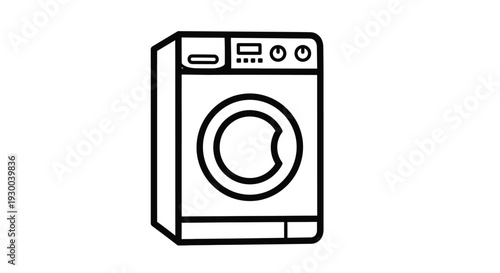 Simple line drawing of a front load washing machine with a circular door