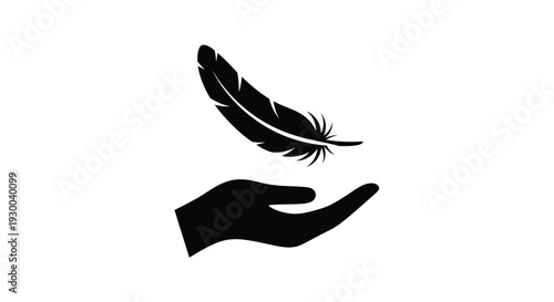 Hand holding or receiving a feather icon symbolizing lightness, softness, and gentle touch, perfect for various design concepts and user interfaces.