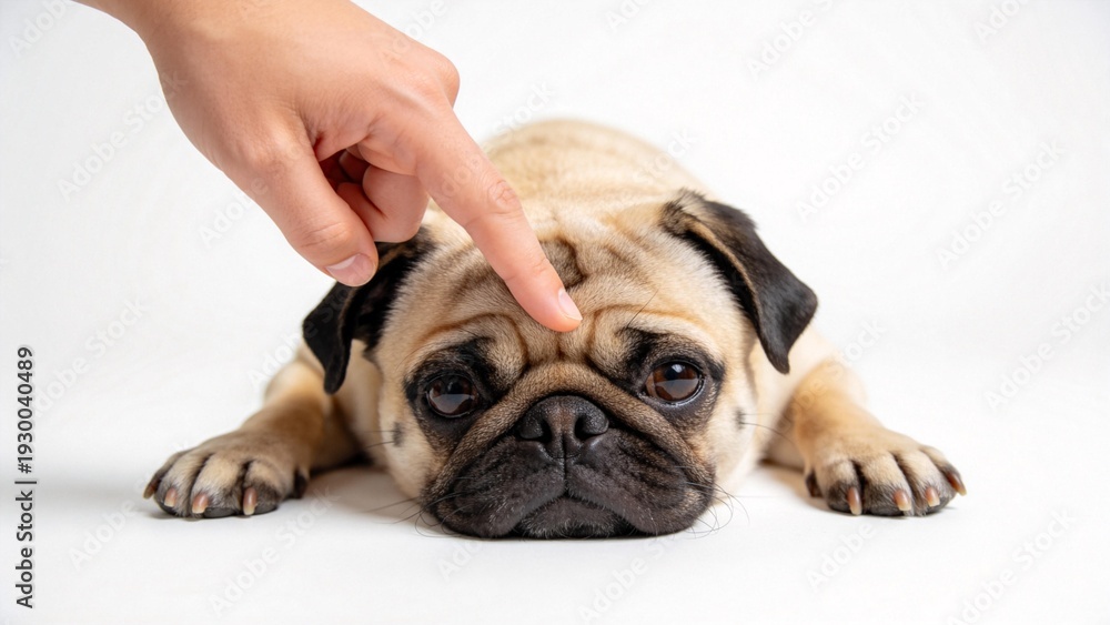 Obraz premium Pug dog being petted by a hand