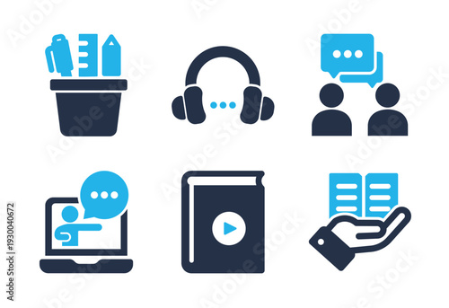 Self-Study & Academic Tools icon set. Solid glyph series icons