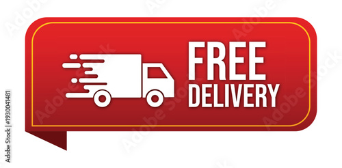 Fast free delivery banner red ribbon graphic featuring shipping truck icon for ecommerce websites and online marketplace