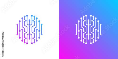 Dual meaning logo combining brain and connected dots, brain shape created from linked nodes symbolizing intelligence, technology, and innovation. 