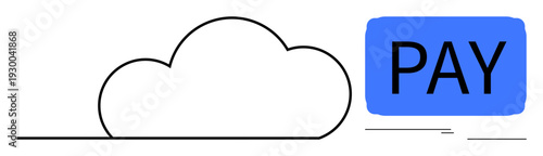 Cloud outline next to blue block with PAY text conveys digital payment, e-commerce, and technology themes. Ideal for fintech, e-commerce, cloud technology, innovation, data management, SaaS online