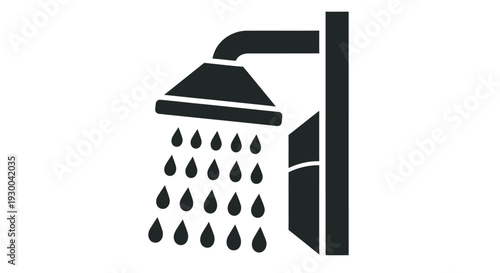 Simple black silhouette of a showerhead with water droplets falling down