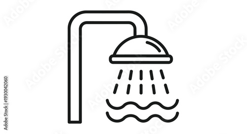 Simple line drawing of a showerhead with water droplets falling downwards