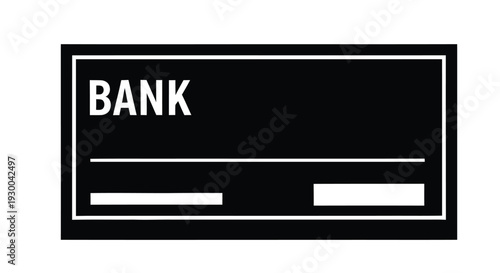 Simple black and white illustration of a rectangular bank check with teZt