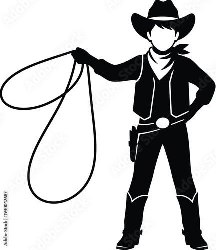Cowboy with lasso silhouette ready to rope horse western style