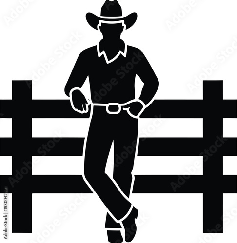 Silhouette rancher leaning on fence western style farming lifestyle