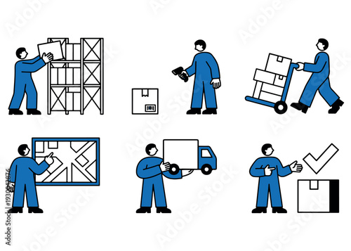 Warehouse and shipping operations with workers and truck