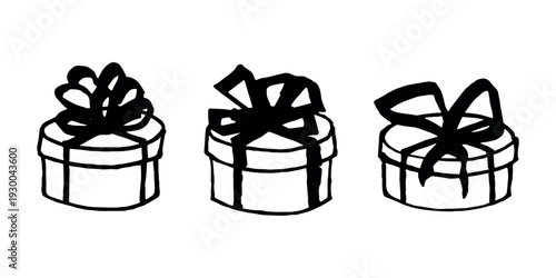 Set of hand drawn present box with ribbons Birthday present clipart Christmas gift Holiday doodle For design, print, web, decor, greeting card, sale
