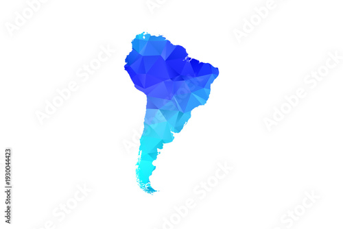 South America map - Polygon Style Vector Illustration in Blue Gradient, Low Poly Geometric Design, Isolated on White Background, Perfect for Infographics, Education, and Modern Presentations.