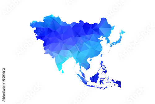 Asia map - Polygon Style Vector Illustration in Blue Gradient, Low Poly Geometric Design, Isolated on White Background, Perfect for Infographics, Education, and Modern Presentations.