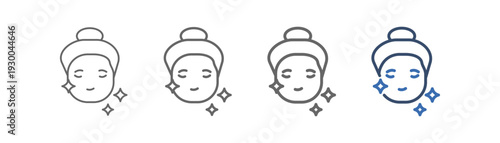 
outline icon set glowing skin with women design and facial skin care
