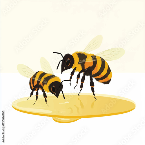 Two bees are focused on honey a sweet and natural treat