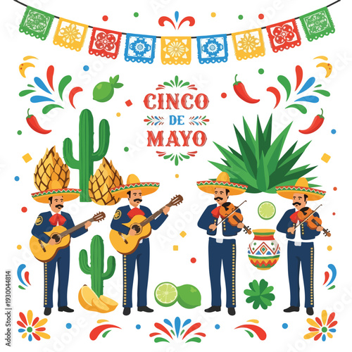Festive illustration celebrating a cultural event with musicians, food, and decoration