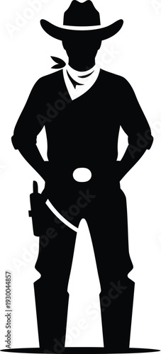 Front view silhouette of cowboy with hands on hips