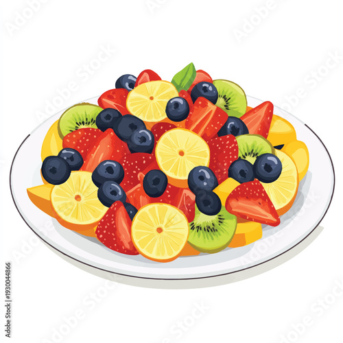 Vibrant Fruit Salad on a White Plate