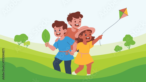 Children playing park, Kids kite fun, Summer activity