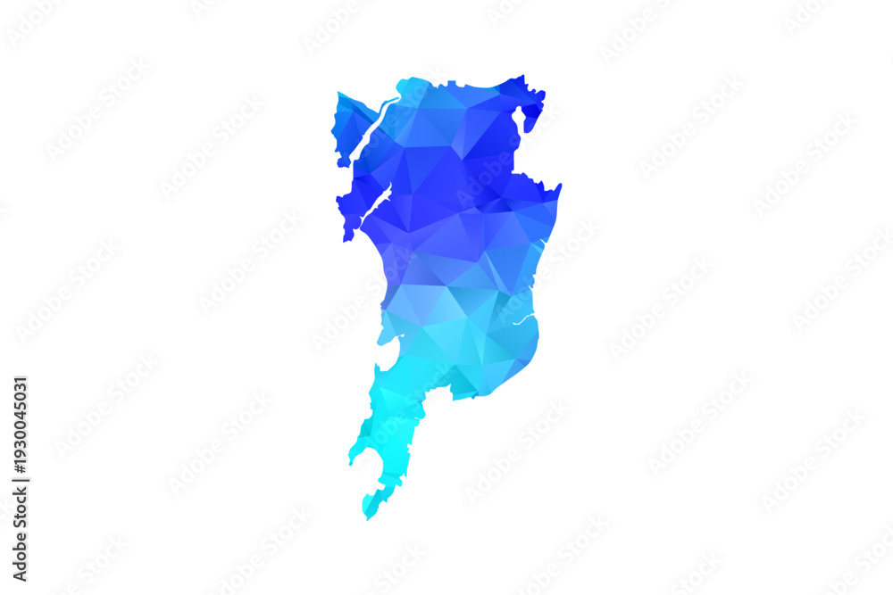 Fototapeta premium Mumbai map - Polygon Style Vector Illustration in Blue Gradient, Low Poly Geometric Design, Isolated on White Background, Perfect for Infographics, Education, and Modern Presentations.
