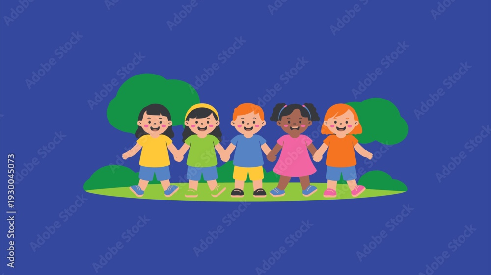 Fototapeta premium Diverse children holding hands, Unity friendship