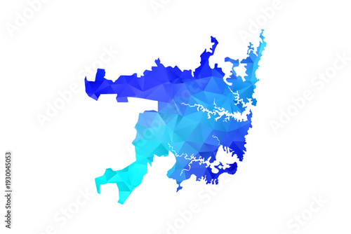Sydney map - Polygon Style Vector Illustration in Blue Gradient, Low Poly Geometric Design, Isolated on White Background, Perfect for Infographics, Education, and Modern Presentations.