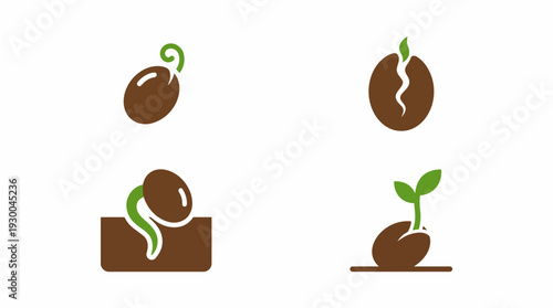 seedling growth stages icons set 1. Spring Vector Packs. EPS Editable