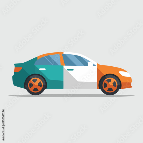 Colorful vector illustration of a sedan car, with shaded details