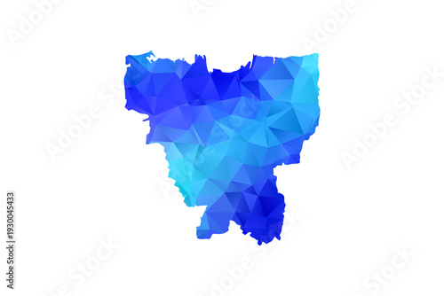 Jakarta map - Polygon Style Vector Illustration in Blue Gradient, Low Poly Geometric Design, Isolated on White Background, Perfect for Infographics, Education, and Modern Presentations.