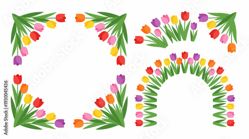 Tulips flowers in green grass alphabet. Spring Vector Packs. EPS Editable