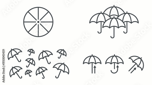 Umbrella icons in various formations. Spring Vector Packs. EPS Editable