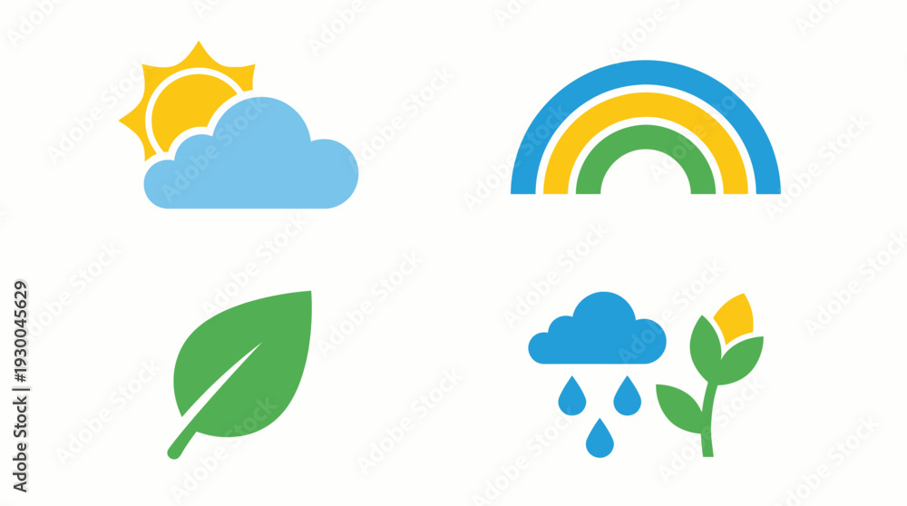 Fototapeta premium Weather icons with sun cloud rainbow 1. Spring Vector Packs. EPS Editable