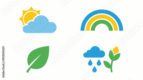 Weather icons with sun cloud rainbow 1. Spring Vector Packs. EPS Editable