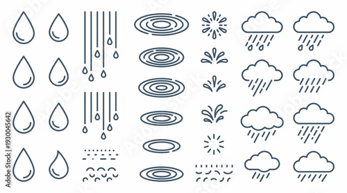 Weather icons rain snow clouds droplets. Spring Vector Packs. EPS Editable
