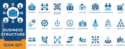 Corporate business structure enterprise hierarchy and organization network vector icon set