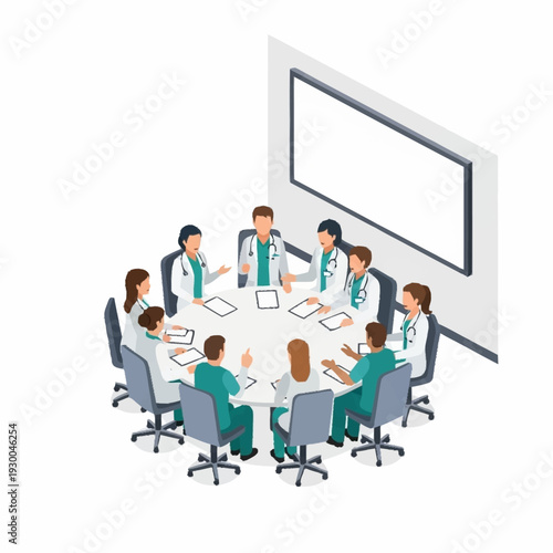 Medical professionals in a meeting discussing healthcare strategies.