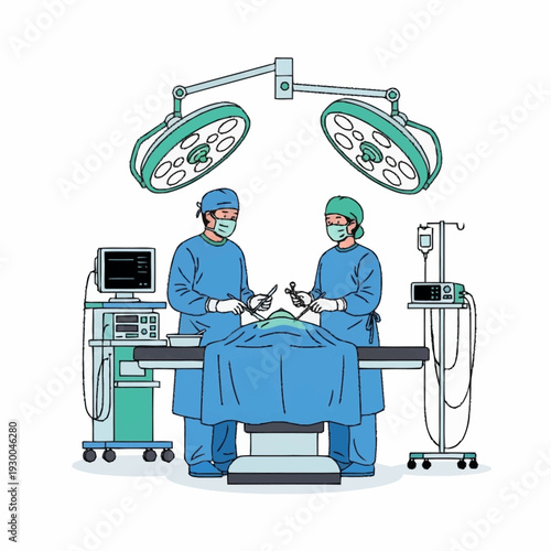 Medical Professionals Performing Surgery in Operating Room.