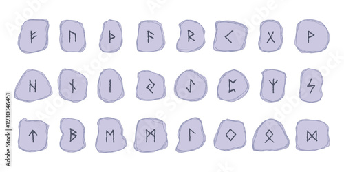 Set of hand drawn viking runes Rune stones with ancient norse alphabet characters engraved on them Scandinavian futhark germanic celtic Single element for design, print, web, decor