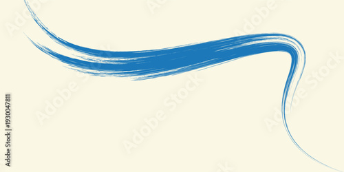 Grunge grainy blue brush stroke with spray texture. Hand drawn distress damaged vintage banner with zigzag bold line. Rough thick brush stroke texture. Spray paint effect vector background.